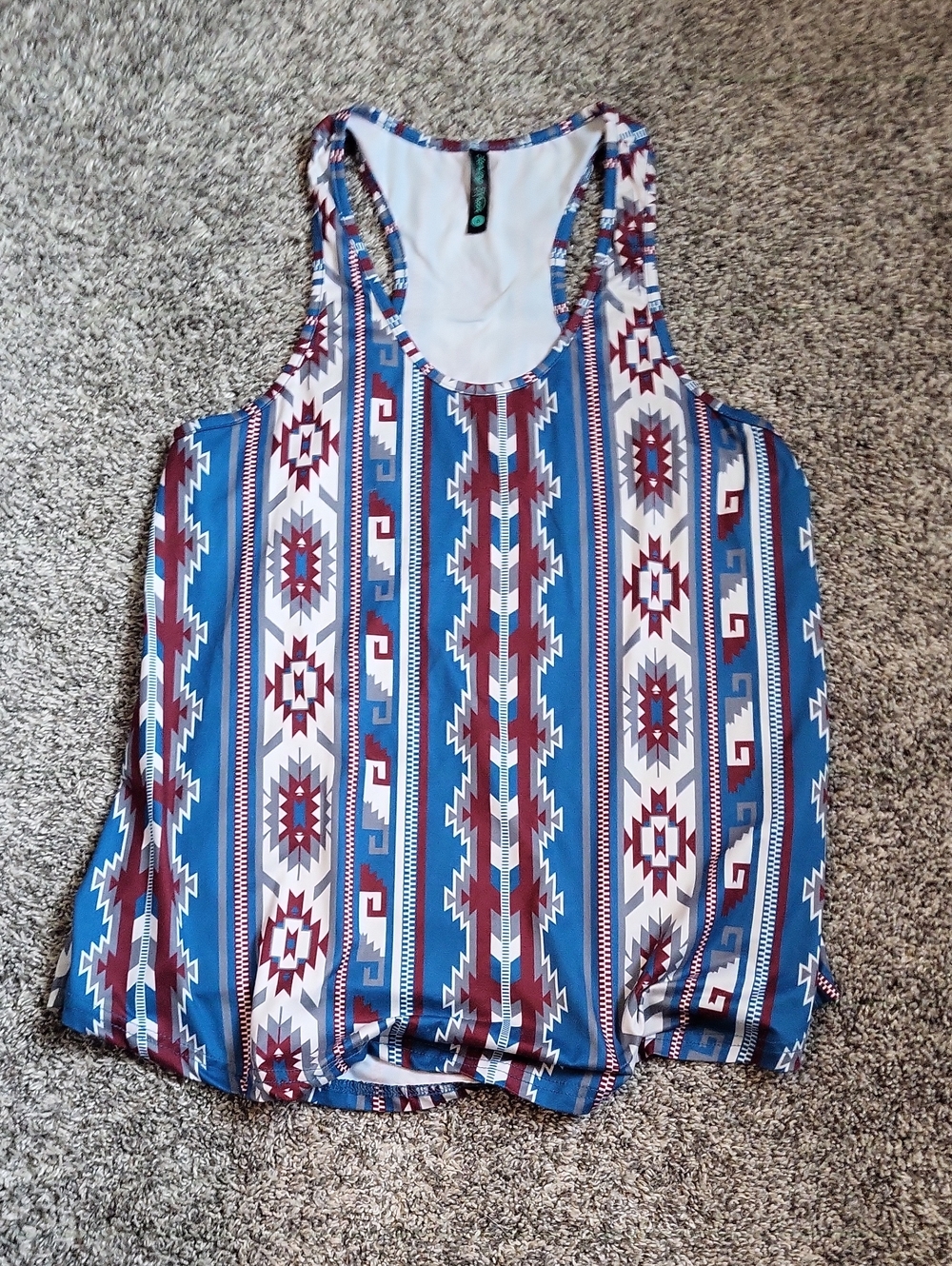 Aztec-Pattern Racerback Tank Top - Blue & Burgundy